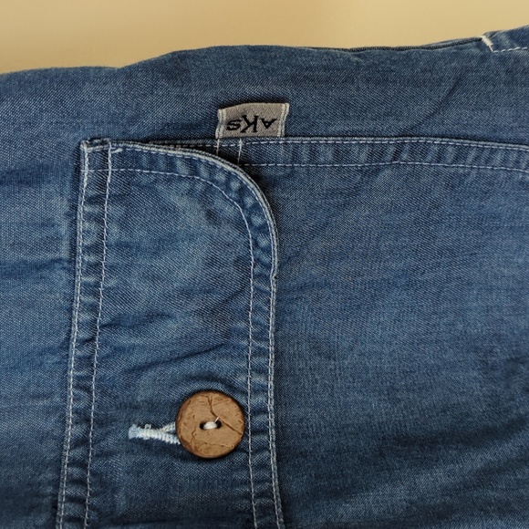 AKS for Nordstrom Tencel Lyocell Button Up Denim Look Coat M Blue Pockets AmyKSu - Picture 9 of 16